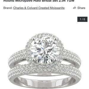 Moissanite by Charles & Colvard Round Micropave Halo Bridal Set 2.54
